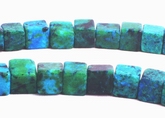 Enchanting Lustrous Azurite Chrysocolla Cube Beads
