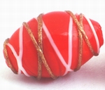 5 Beautiful Red & Gold Lampwork Barrel Beads