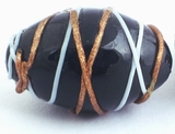 5 Beautiful Black & Gold Lampwork Barrel Beads