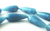 13 Large Faceted Cornflower Blue Agate Teardrop Beads