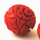 2 Deep-Red 12mm Carved Cinnabar Beads